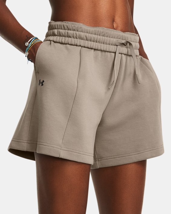 Women's UA Unstoppable Fleece Pleated Shorts, Brown, pdpMainDesktop image number 3